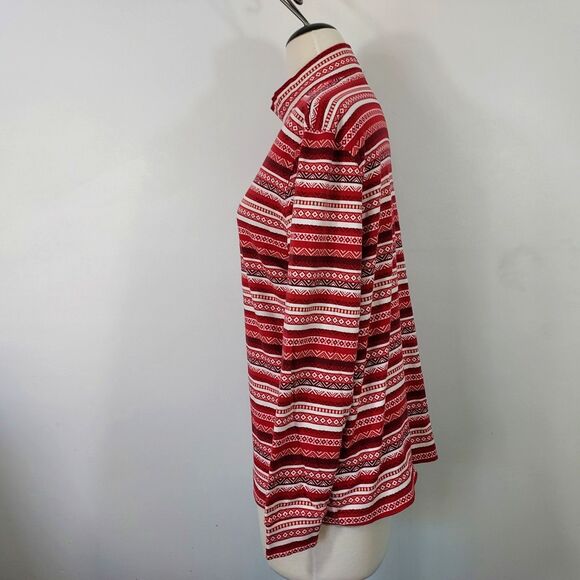 Lands End Shirt Top Mock Neck Long Sleeve Womens Size XL Red White 100% Cotton - Picture 4 of 12